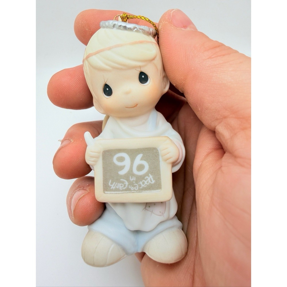 1996 Precious Moments PEACE ON EARTH IN '96 Boy Angel Porcelain Ornament #183369